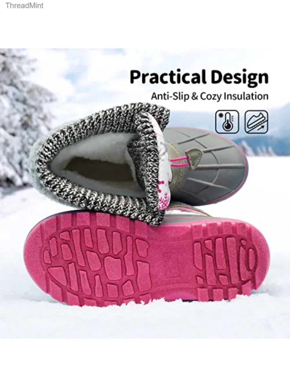 Kids Waterproof Snow Boots Winter Duck Boots Faux Fur Lining Anti-Slip